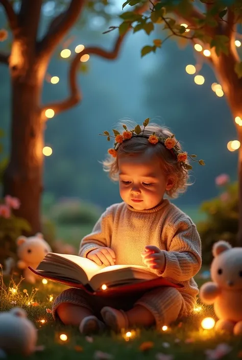 Create a whimsical scene with props like books, fairy lights, and soft toys. This can make the photos look like they are straight out of a storybook.