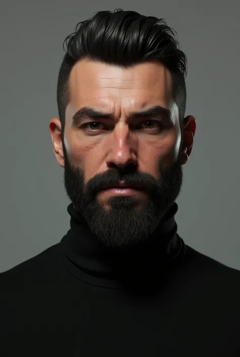 Create a photo with the free fire character with a black turtleneck and a beard 
