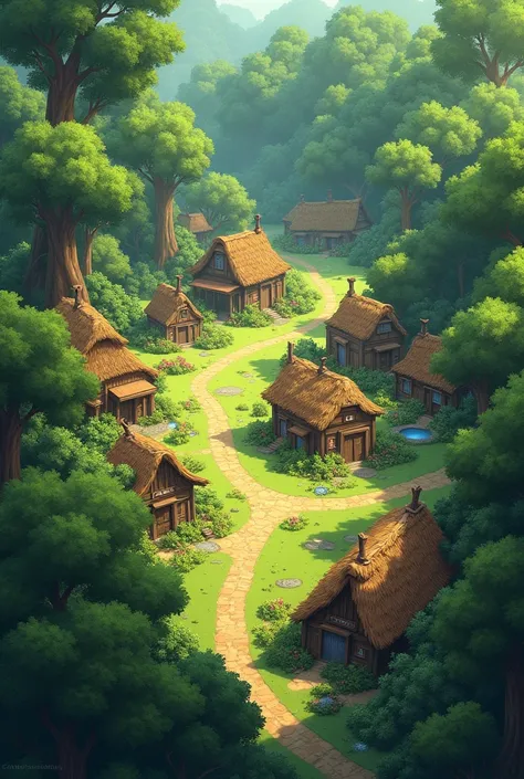 Village in the middle of the forest with a high angle view