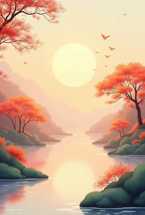  generate round Mid-Autumn Festival greeting cards, minimalist natural background, Monet minimalist style scenery, bright and transparent colors, real natural colors, realistic scenes, reality restoration, real restoration, realistic scenes