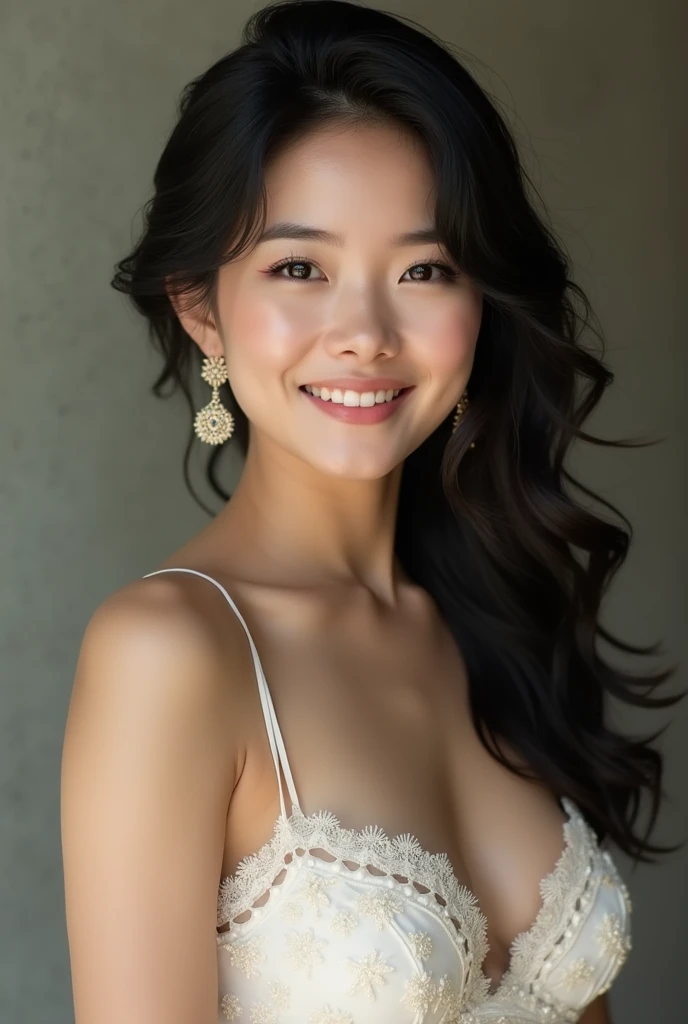 Arabian woman with dark hair and earrings smiling at the camera, Tadashi Nakayama photo, Instagram, What it is？, kimi takemura, Yoshitomo Nara, Lee Ji-eun, Lee Ji-eun, chiho ashima, Ishida Sui with black hair, Song Hye-kyo, Cute Korean Actresses,・Full body...