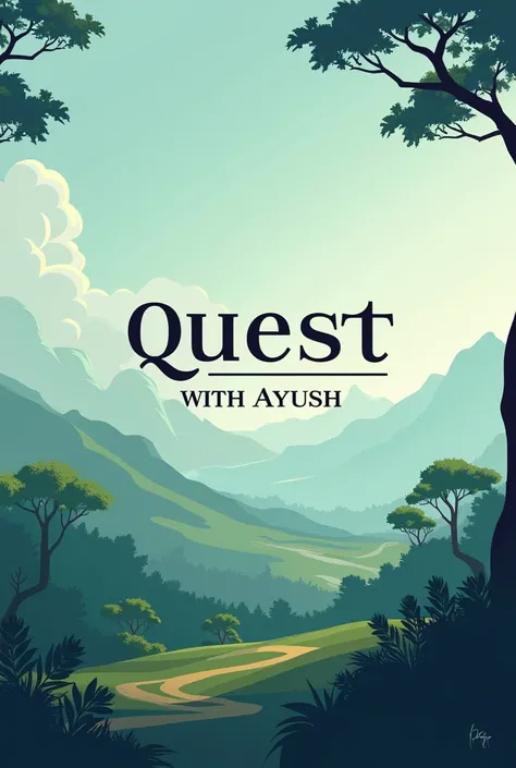 A landscape wallpaper for youtube with name Quest with Ayush for study related content which stylish and classy