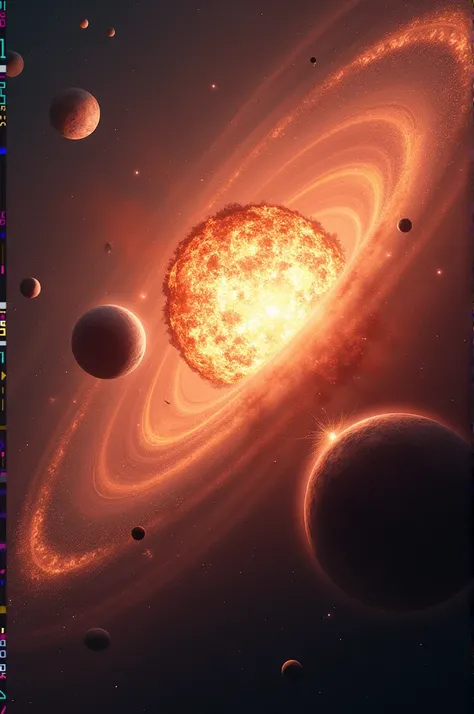 Cosmos, supernova explosion against the backdrop of a parade of planets