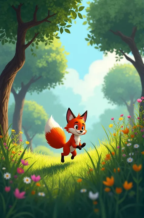 Setting: Describe the lush meadow where Felix the fox lives and his love for exploring.make image of this text