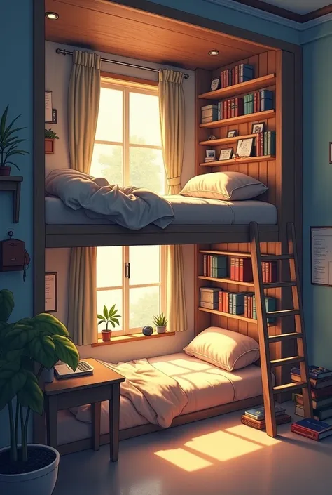 Bed in 2-story dormitory, 1st floor is bed, 1 floor for desk and books