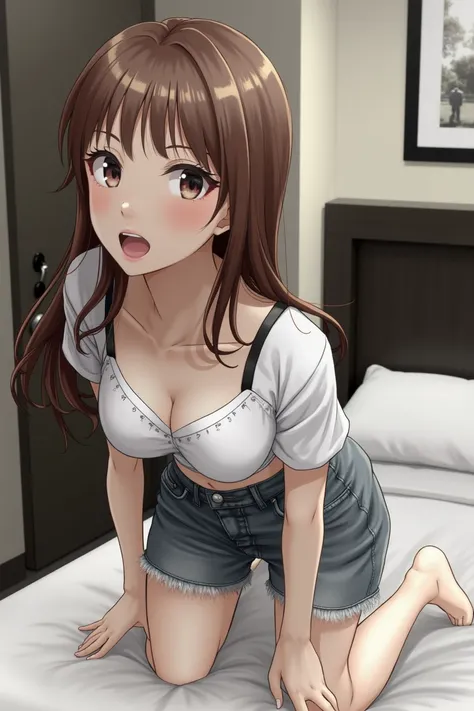 2D　White bra　White high leg panties　Bust not too small Gravure idol pose Hotel　high resolution　 Beautiful legs　Beautiful Hair　Height: 158cm