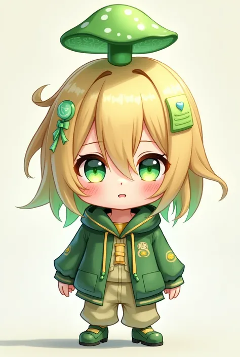 gender: man
age: Hair color at age 15: Shiny blonde hairstyle:Cross your bangs to the right. Stand up some stray hairs on top. Dye the loose hair green.、The mesh is also green: Big and green、Mushroom-like contour: Cute boy clothes similar to women&#39;s: I...