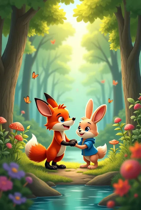       Lesson: Felix learns that helping others can lead to lasting friendships and joyful adventuresmake image of this text       flex is fox and ruby is rabbit