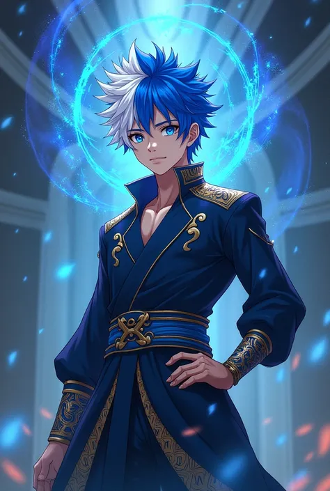 Akio he’s a boy has blue and white hair he is from JJK and he’s the strongest he is kinda buff he is 19