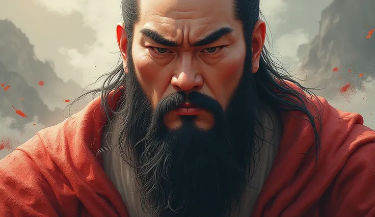 Guan Yu：Nine feet long，Beard 2 feet long；The face is like a heavy date，Lips painted with grease；Phoenix Eyes，Eyebrow，Good-looking，Majestic。