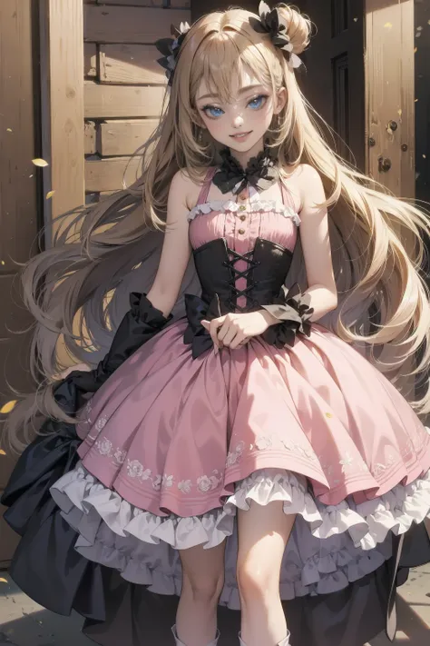 beautiful girl、とてもcute天使、pink lolita dress、cute、baby face、smile、long skirt、black long boots、