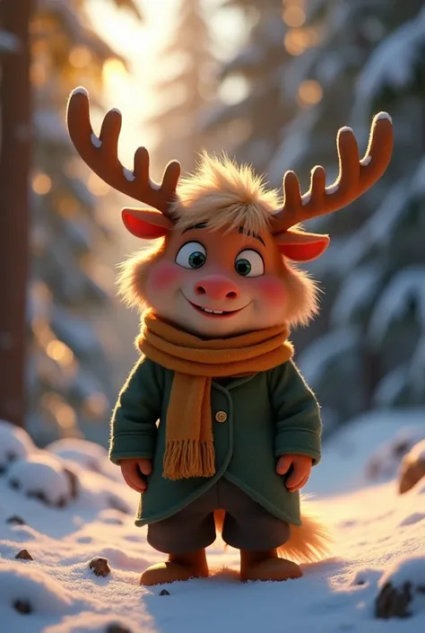 Pixar cartoon of a mythical young male nisse in a Norwegian forest at a wedding, Pixar animation style