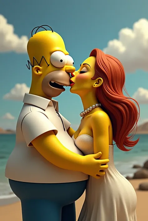 Homer Simpson kissing Scarlett Johansson 