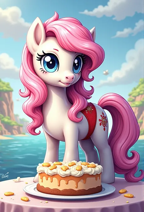 (My little pony), anthro, red underwear, white body, wavy long pink hair, blue eyes, detailed face, nsfw