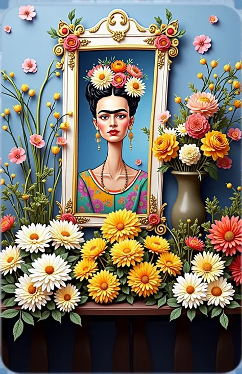 Frida Kahlo&#39;s mirror and lots of flowers