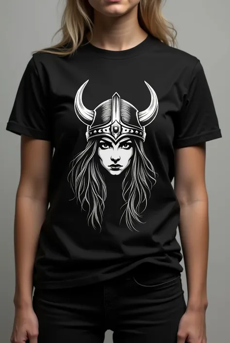 Photo of a plain black t-shirt named "girl" viking logo