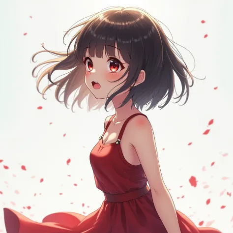 ((top-quality, 8K)), (Realistic), (Face Focus: 1.1), (White and Red Black 1.3), Kawaii Girl, short-hair, 
Hair fluttering in the wind, Facing to the side, Look up at your face, Eyes closed, (Sleeveless: 1.1)、Skirt, D Cup Breasts,