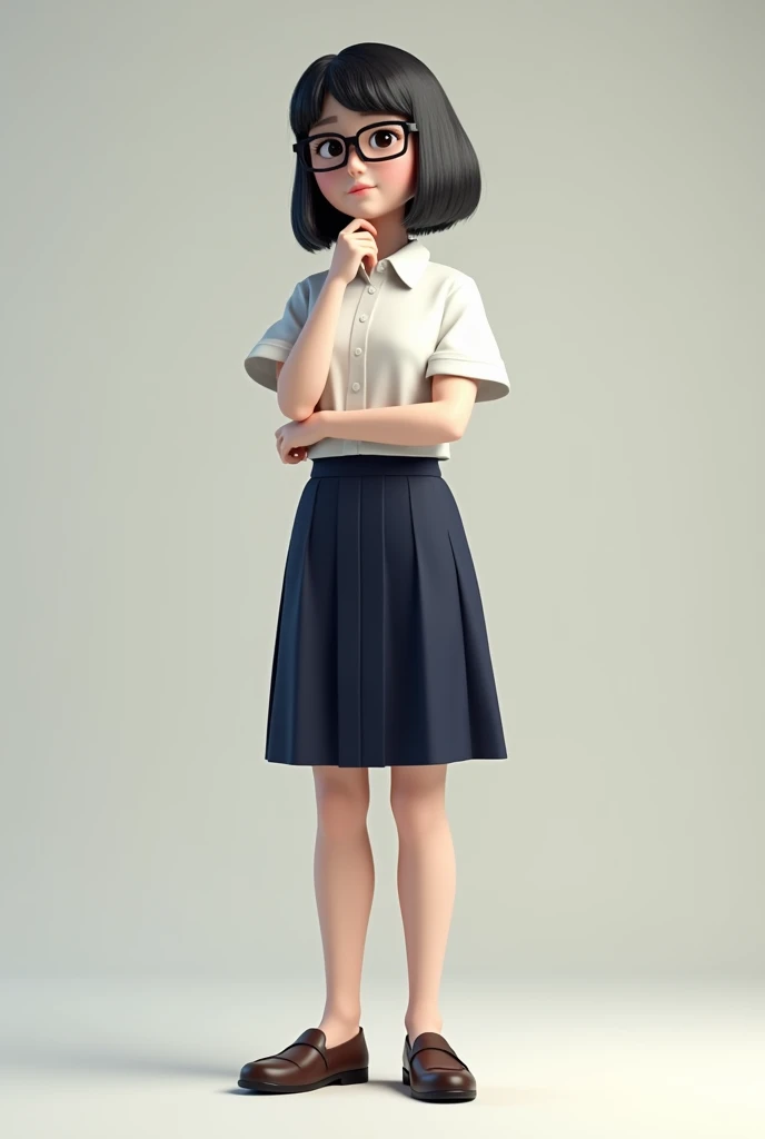 Girl with short black hair with glasses and school clothes in 3D
