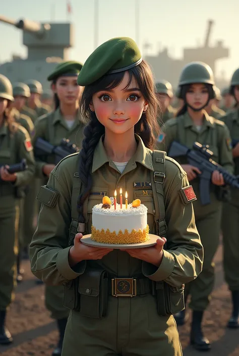 Indonesian girl soldier celebrating birthday
