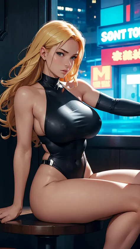 (best quality,ultra-detailed,photo-realistic:1.37),score_9, score_8_up, score_7_up, night club, detailed background, dark, noisy, BREAK, solo girl, kim possible, blonde hair, standing, perfect large round breasts, round big tits,naked, athletic milf body, ...