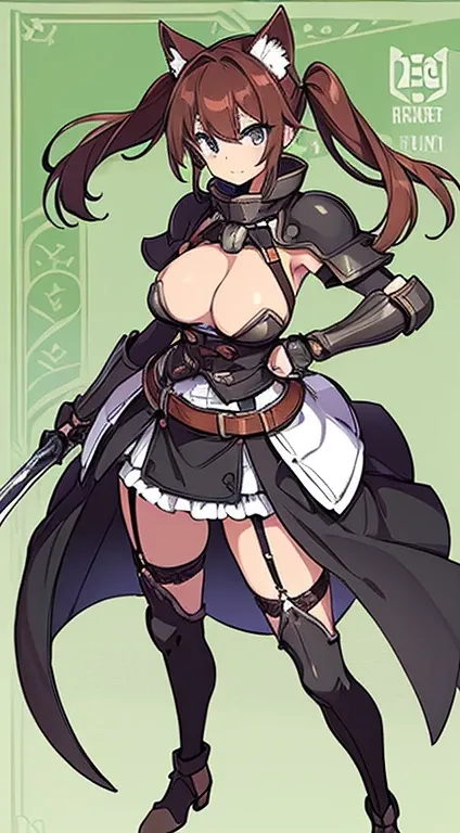 (((whole body:1.2))), (((Highest quality))) ,  woman, Reference Sheet, alone, 20years old, cute, 独奏, Swordsman, helmet, gladiator, breast plate, gloves, gauntlets, pussy, Big Breasts, ax, 大きなax, cat ears , Thigh height, Loin cloth only,  Medium Hair, Light...