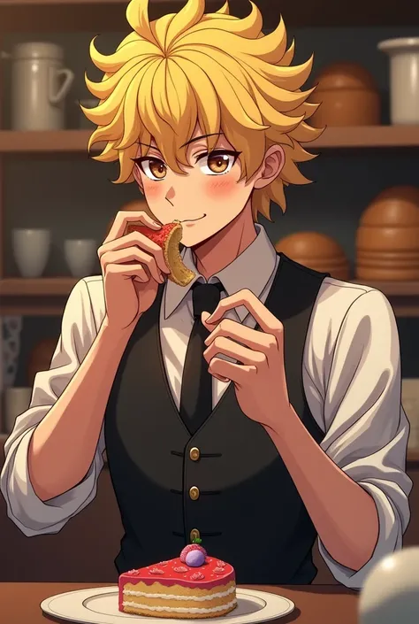 An image of Dio Brando in a Bakery eating cake
