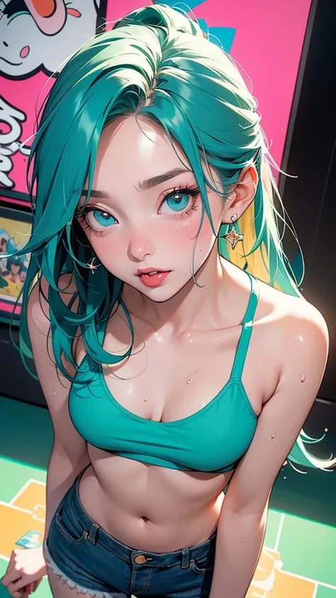 Murakami Takashi style, avant-garde pop art, (((city, standing))), amazing, best quality, vector art, stylish design, ((most beautiful girl ever)), (((best quality))), HDR, ((details)), ((masterpiece)), ((super detailed)), ((delicate eyes, detailed eyes, b...