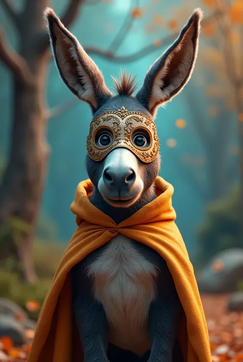 A donkey with a mask and cape