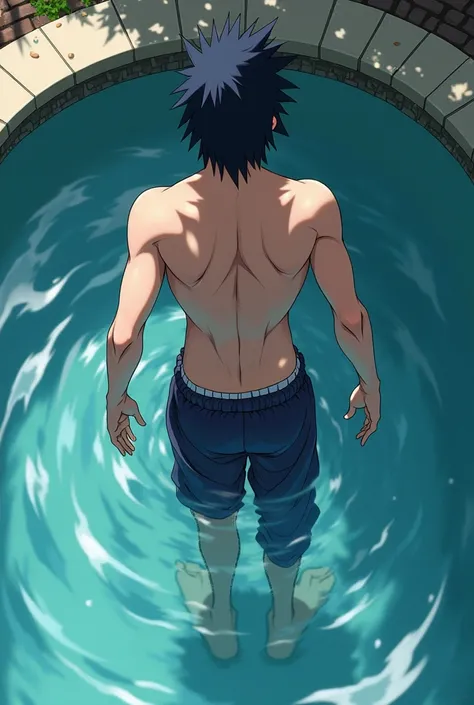 Sasuke Uchiha wearing thongs in a pool as a sex slave and an old men foot his dick inside Sasuke 