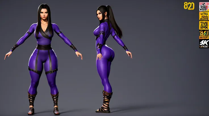 kunoichi, amazoness, bodysuit, slim, curvy, fit, concept, long hair, 3d, game character, ultra-detailed, Score_9, score_8_up, detailed face, detailed outfit, high quality, high detail, 8k, uhd