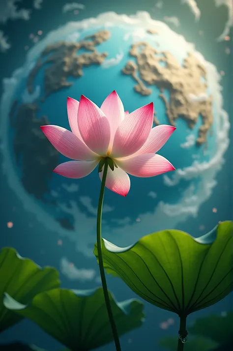 Lotus flower with earth spinning