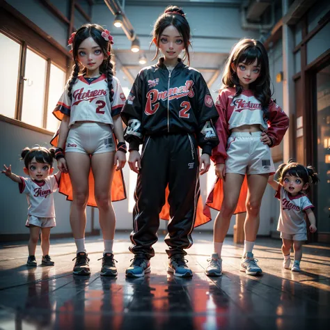 ExtremelyDetailed (((Athletes Team Kawaii Kids in a row:1.4))), Childish perfect face, Reflective Eyes, Detailed(Delicate Clothing textures), Corrected Leg to Foot Line, Corrected Perfect Hand, Dynamic Joyful Expressions LifeLike Rendering, ((Specular Refl...