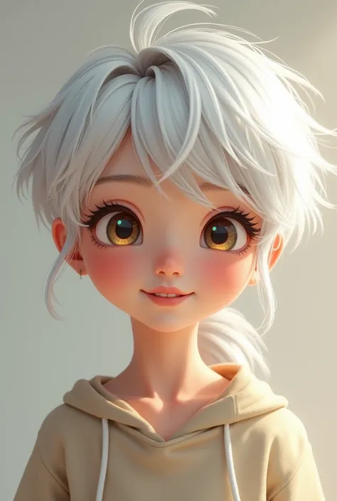 A 20-year-old with white hair and a kind face