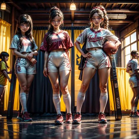 ExtremelyDetailed (((Athletes Team Kawaii Kids in a row:1.4))), Childish perfect face, Reflective Eyes, Detailed(Delicate Clothing textures), Corrected Leg to Foot Line, Corrected Perfect Hand, Dynamic Joyful Expressions LifeLike Rendering, ((Specular Refl...