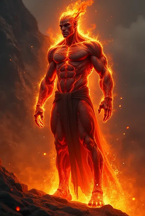 Generate an image of an lava elemental, he is humanoid in shape, he has elven traits