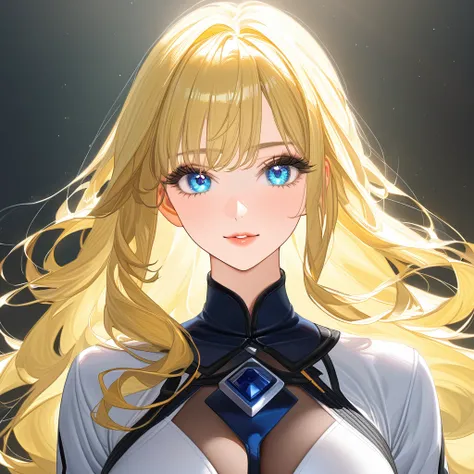 Tall Mature Women With Long blonde curly hair and Dark Blue Eyes , With Long black Eyelashes , Wearing Half sleeve White dress , Half portrait, Big chest , Hyper detailed eyes , hugh resolution, High quality, 4kHd , Masterpiece, Sharp Eyes