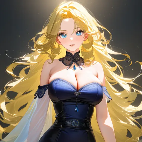 Tall Mature Women With Long blonde curly hair and Dark Blue Eyes , With Long black Eyelashes , Wearing Half sleeve White dress , Half portrait, Big chest , Hyper detailed eyes , hugh resolution, High quality, 4kHd , Masterpiece, Sharp Eyes