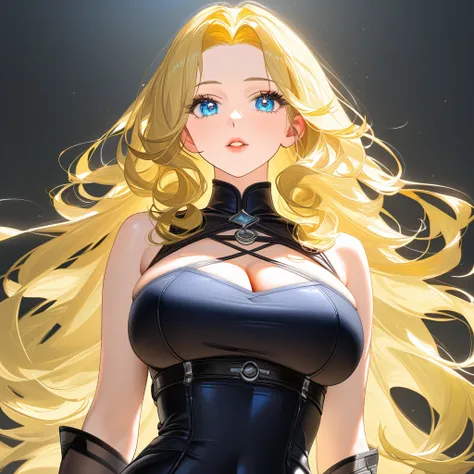 Tall Mature Women With Long blonde curly hair and Dark Blue Eyes , With Long black Eyelashes , Wearing Half sleeve White dress , Half portrait, Big chest , Hyper detailed eyes , hugh resolution, High quality, 4kHd , Masterpiece, Sharp Eyes