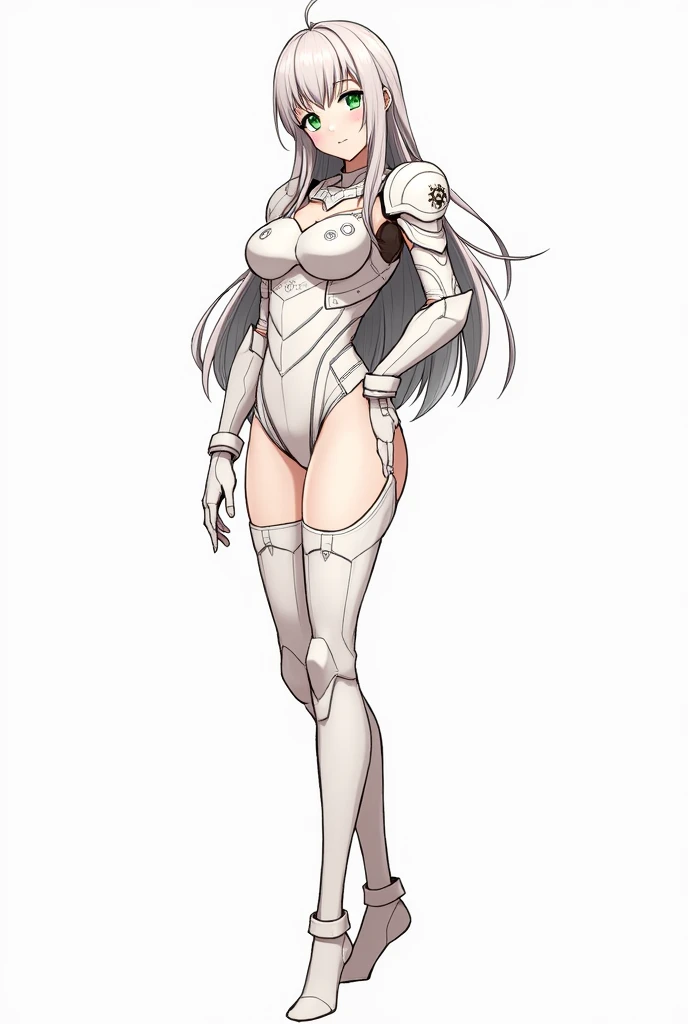 Anime Style, Femboy in a lightly armored bodysuit, Sci-Fi Theme, breastplate, Gundam, Highest quality, Official Art, Sketch Line Drawing, Eye Green, Front view, Rear view, Character side view, Long Hair