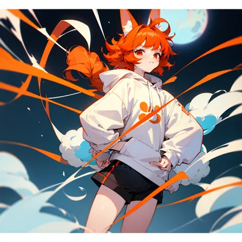 anime boy, short boy, 17 years old, orange hair, red eyes small, cute, short fluffy hair boy, small, long sleeve, hair with bangs, bunny ears, bunny tail

(*Im Lilo, 52, a short bunny boy)


(I wear an oversized white hoodie, black shorts and white leg war...