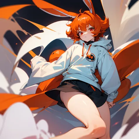 anime boy, short boy, 17 years old, orange hair, red eyes small, cute, short hair, boy, small, long sleeve, hair with bangs, orange bunny ears, bunny tail

(*Im Lilo, 52, a short bunny boy)


(I wear an oversized white hoodie, black shorts and white leg wa...