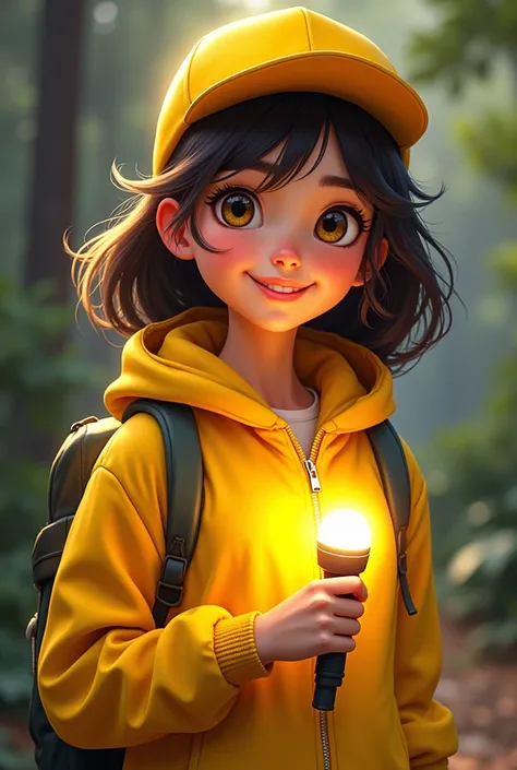 Yellow clothes　Youthful feeling　female　Yellow Hat　flashlight　｢According to｣No character　1 person