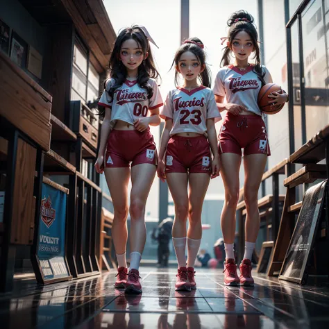 ExtremelyDetailed (((Athletes Team Kawaii Kids in a row:1.4))), Childish perfect face, Reflective Eyes, Detailed(Delicate Clothing textures), Corrected Leg to Foot Line, Corrected Perfect Hand, Dynamic Joyful Expressions LifeLike Rendering, ((Specular Refl...