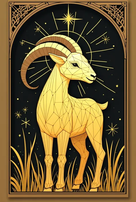 Draw the outline in iconography style of a golden lamb 