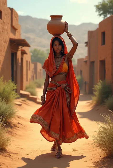 Traditional Rajasthani girl walking with water pot