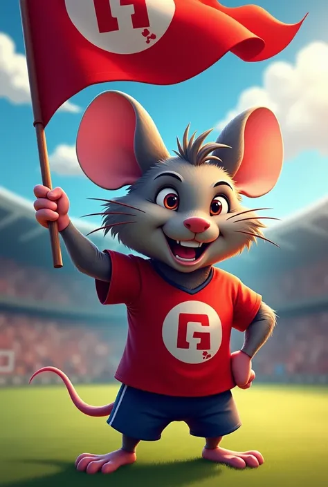 team fan strong mouse cartoon with a flag on mest 