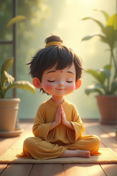 Image of a child doing devotion Meditation 