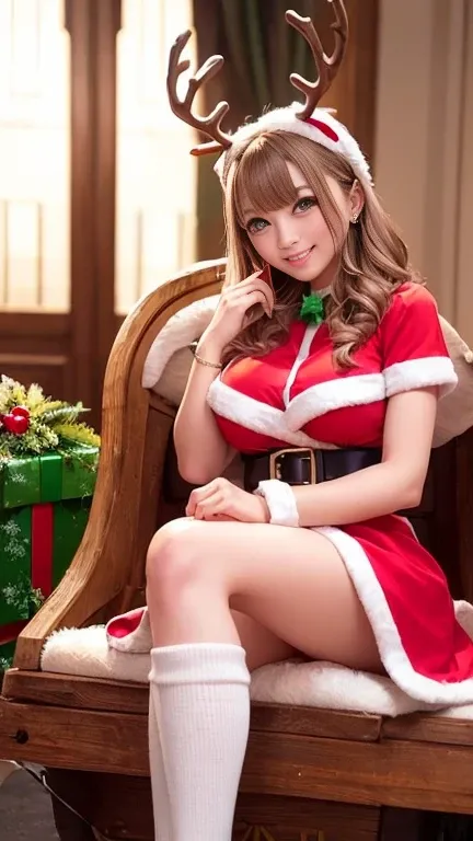 In town、Christmas illuminations、(Miniskirt Santa uniform、Miniskirt Santa Costume、miniskirt santa cosplay、Miniskirt Santa costume、miniskirt santa costume、Mini skirt with slit:1.3、Sexy、White panties)、1 girl、Medium breast、Short Bob Hair、masterpiece:1.3、Raw ph...