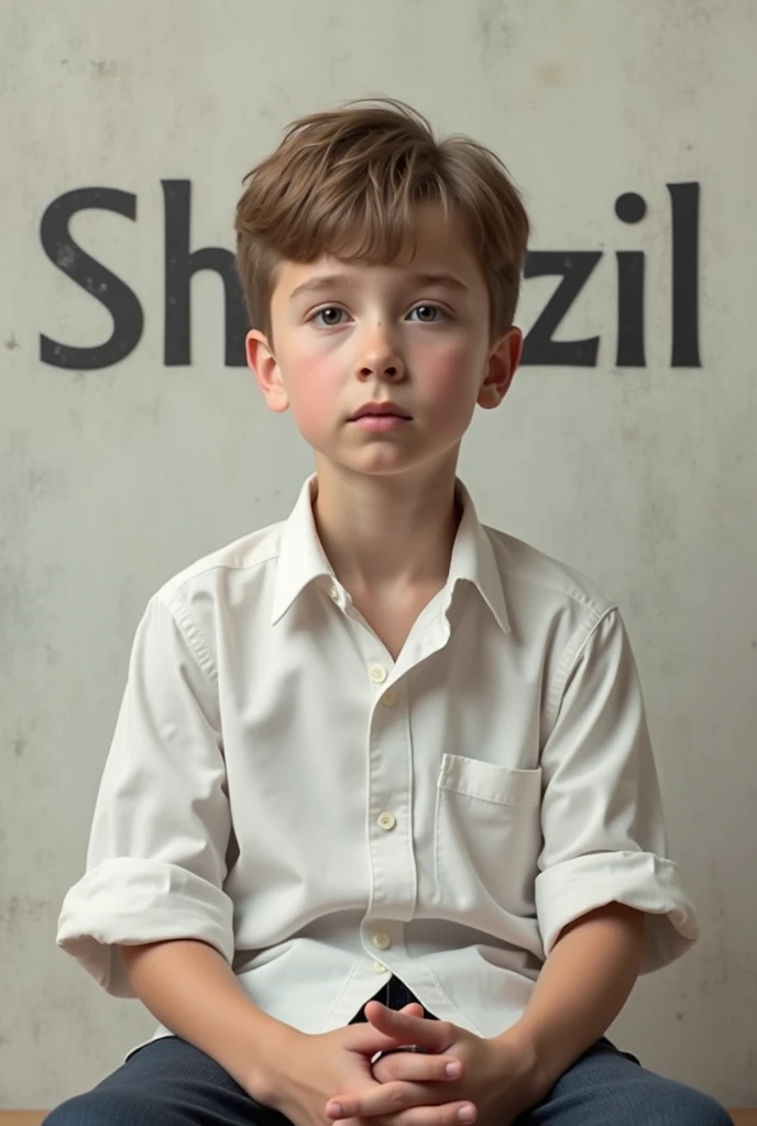 smart white boy sit with his loin and background text is Shazil 