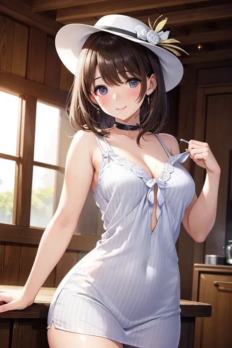 anegasaki nene、Shiny brown hair, short hair, (Beautiful brown eyes、Sparkling eyes, Fine grain)、smile、超Detailed eyes、Highly detailed face, 非常にDetailed eyes,Cowboy Shot、



(high quality, High resolution, The finer details), Realistic, 
black and white strip...